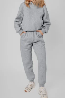 Sale Dear-Lover Solid Exposed Seams Hoodie and Joggers Activewear Set Gray