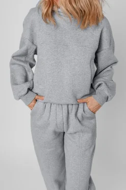 Sale Dear-Lover Solid Exposed Seams Hoodie and Joggers Activewear Set Gray