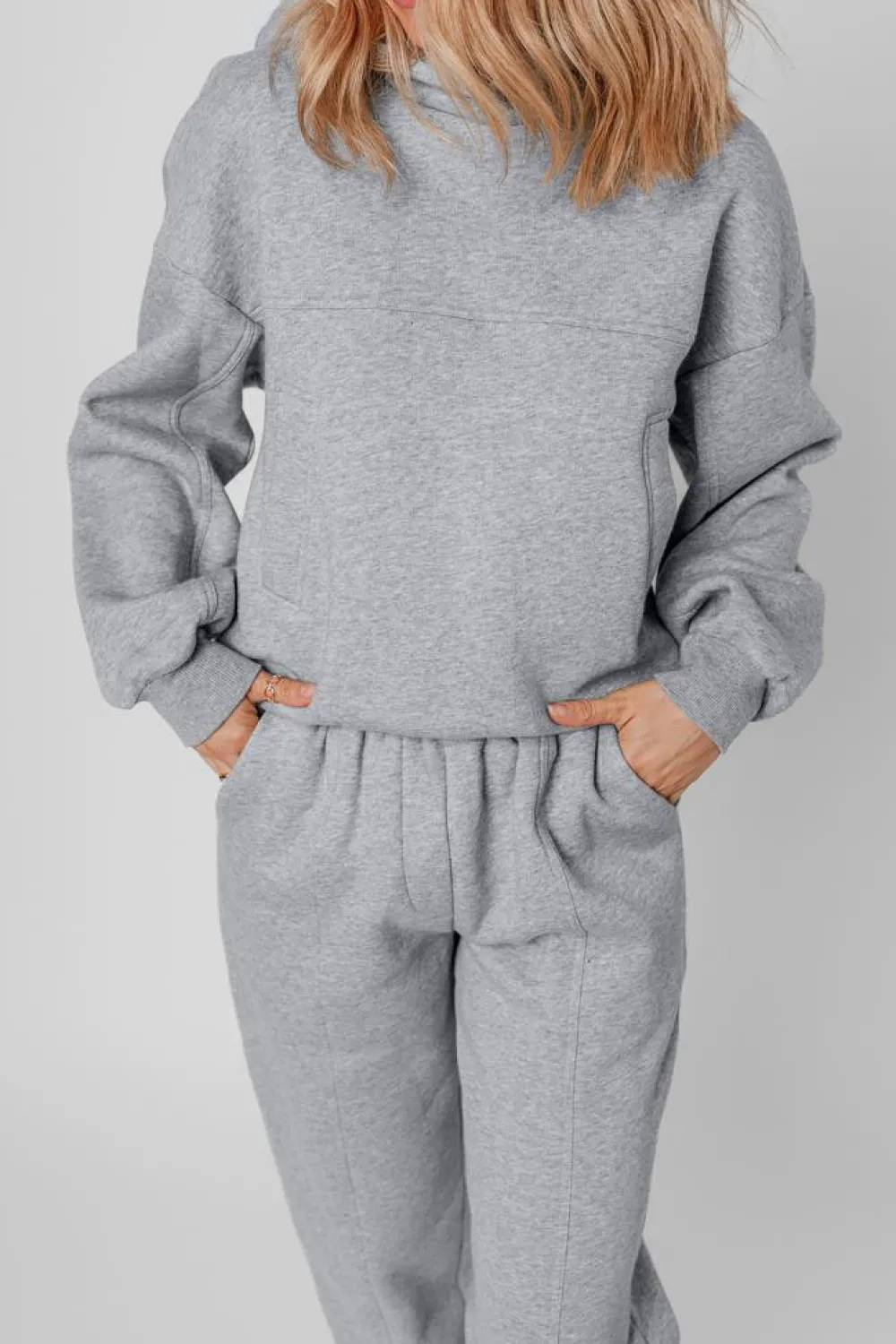 Sale Dear-Lover Solid Exposed Seams Hoodie and Joggers Activewear Set Gray