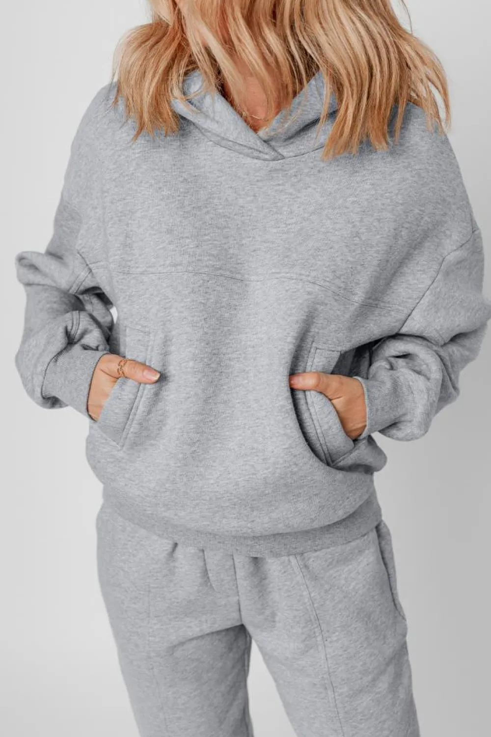 Sale Dear-Lover Solid Exposed Seams Hoodie and Joggers Activewear Set Gray