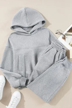 Sale Dear-Lover Solid Exposed Seams Hoodie and Joggers Activewear Set Gray