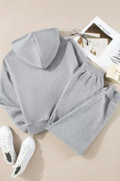 Sale Dear-Lover Solid Exposed Seams Hoodie and Joggers Activewear Set Gray