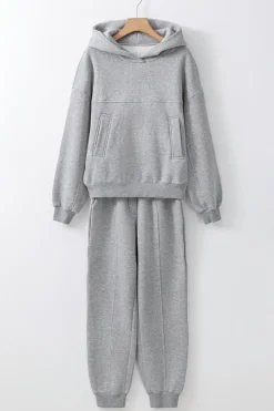 Sale Dear-Lover Solid Exposed Seams Hoodie and Joggers Activewear Set Gray