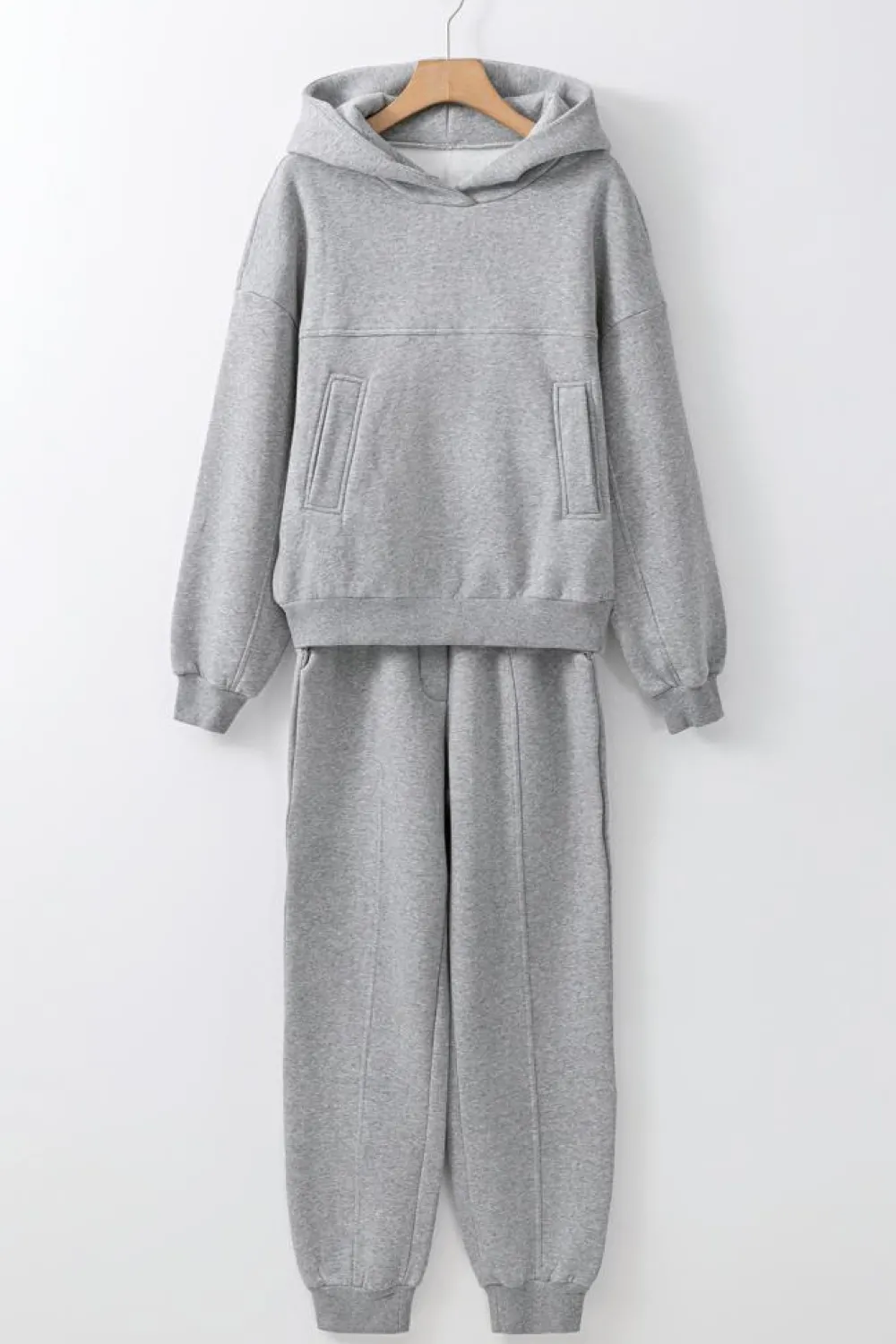 Sale Dear-Lover Solid Exposed Seams Hoodie and Joggers Activewear Set Gray