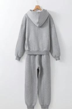 Sale Dear-Lover Solid Exposed Seams Hoodie and Joggers Activewear Set Gray