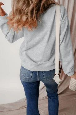 New Dear-Lover Solid Fleece Lined Drop Shoulder Terry Sweatshirt Gray