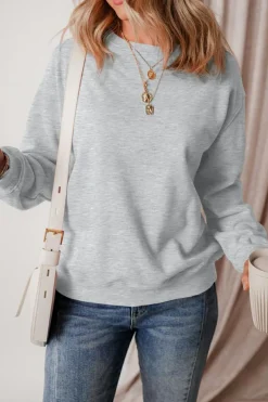 New Dear-Lover Solid Fleece Lined Drop Shoulder Terry Sweatshirt Gray