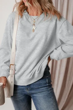 New Dear-Lover Solid Fleece Lined Drop Shoulder Terry Sweatshirt Gray