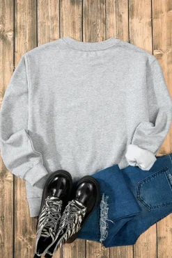 New Dear-Lover Solid Fleece Lined Drop Shoulder Terry Sweatshirt Gray