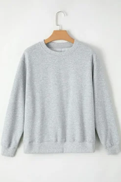 New Dear-Lover Solid Fleece Lined Drop Shoulder Terry Sweatshirt Gray