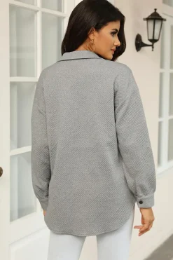 Outlet Dear-Lover Solid Textured Flap Pocket Buttoned Shacket Gray
