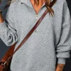 Discount Dear-Lover Solid Textured Half Zipper Collared Sweatshirt Gray