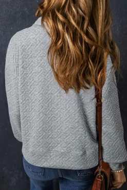 Discount Dear-Lover Solid Textured Half Zipper Collared Sweatshirt Gray