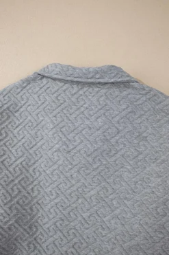 Discount Dear-Lover Solid Textured Half Zipper Collared Sweatshirt Gray
