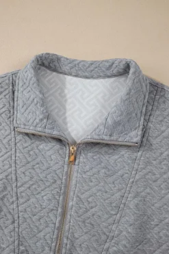 Discount Dear-Lover Solid Textured Half Zipper Collared Sweatshirt Gray
