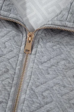 Discount Dear-Lover Solid Textured Half Zipper Collared Sweatshirt Gray