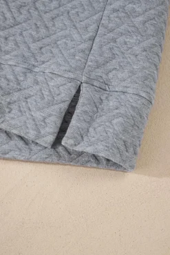 Discount Dear-Lover Solid Textured Half Zipper Collared Sweatshirt Gray