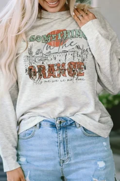 Fashion Dear-Lover SOMETHING ORANGE Graphic Relaxed Sweatshirt Gray