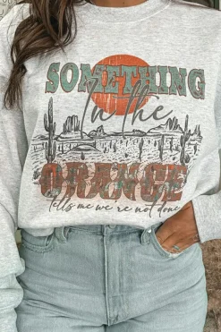 Fashion Dear-Lover SOMETHING ORANGE Graphic Relaxed Sweatshirt Gray