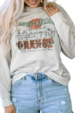 Fashion Dear-Lover SOMETHING ORANGE Graphic Relaxed Sweatshirt Gray