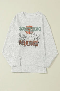 Fashion Dear-Lover SOMETHING ORANGE Graphic Relaxed Sweatshirt Gray