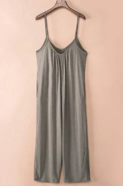 Hot Dear-Lover Spaghetti Straps Wide Leg Pocketed Jumpsuits Gray
