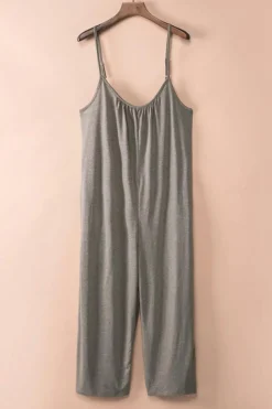 Hot Dear-Lover Spaghetti Straps Wide Leg Pocketed Jumpsuits Gray