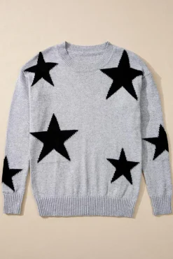 Fashion Dear-Lover Star Pattern Drop Shoulder Sweater Gray