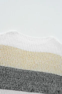 Fashion Dear-Lover Colorblock Bubble Sleeve Drop Shoulder Sweater Dress Gray Stripe