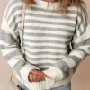 Sale Dear-Lover Drop Shoulder Crew Neck Sweater Gray Stripe