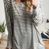 New Dear-Lover Drop Sleeve Round Neck Oversized Long Sleeve Top Gray Stripe