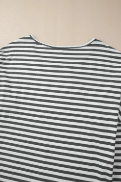 New Dear-Lover Drop Sleeve Round Neck Oversized Long Sleeve Top Gray Stripe