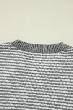 Hot Dear-Lover Geometric Textured Drop Shoulder Sweater Gray Stripe