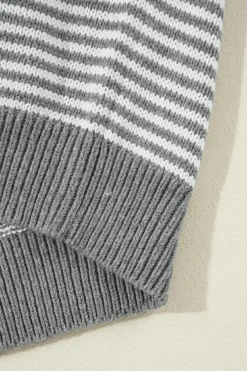 Hot Dear-Lover Geometric Textured Drop Shoulder Sweater Gray Stripe