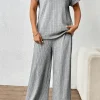 Outlet Dear-Lover Striped Texture Loose Tee and Pants Set Gray