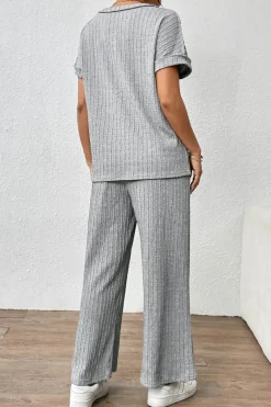 Outlet Dear-Lover Striped Texture Loose Tee and Pants Set Gray