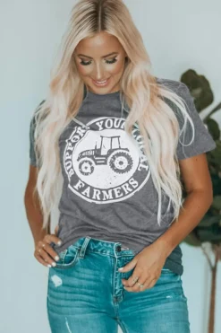 Best Dear-Lover SUPPORT YOUR LOCAL FARMERS Graphic Tee Gray