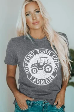 Best Dear-Lover SUPPORT YOUR LOCAL FARMERS Graphic Tee Gray
