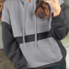 Best Dear-Lover Textured Color Block Kangaroo Pocket Drop Shoulder Hoodie Gray