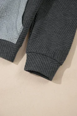 Best Dear-Lover Textured Color Block Kangaroo Pocket Drop Shoulder Hoodie Gray