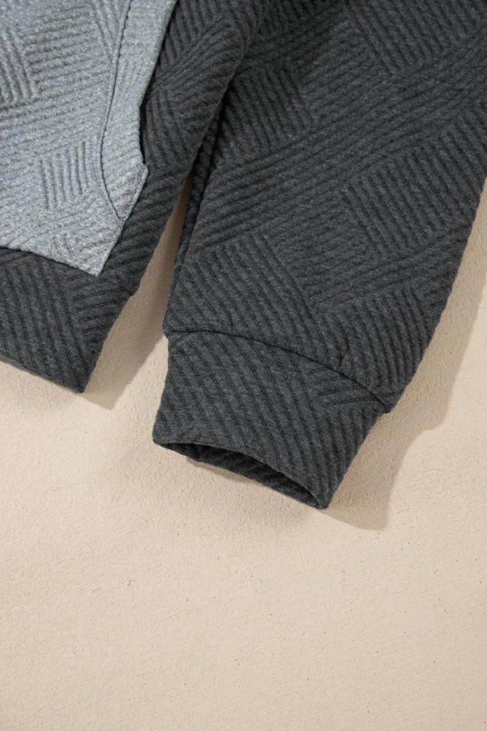Best Dear-Lover Textured Color Block Kangaroo Pocket Drop Shoulder Hoodie Gray