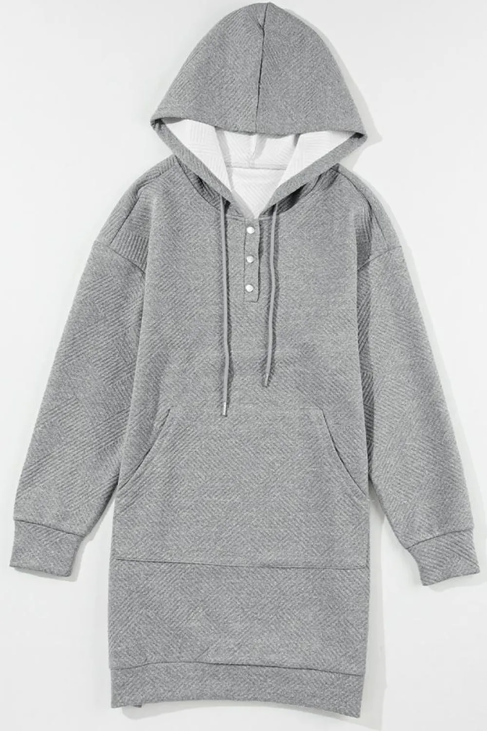 Online Dear-Lover Textured Kangaroo Pocket Drawstring Hooded Mini Dress Gray