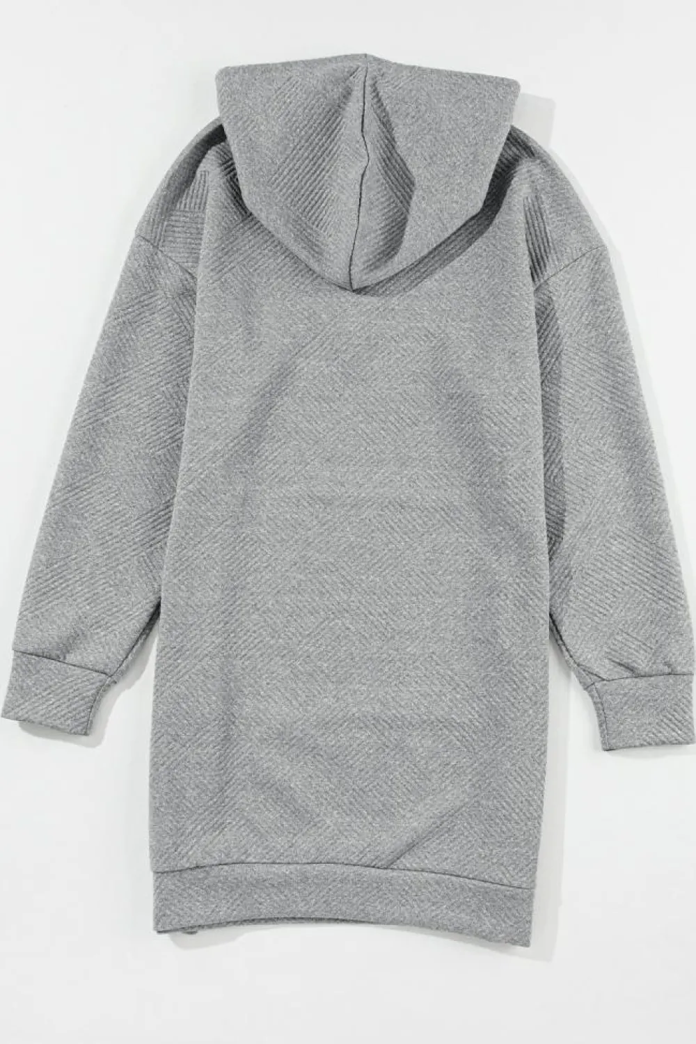 Online Dear-Lover Textured Kangaroo Pocket Drawstring Hooded Mini Dress Gray