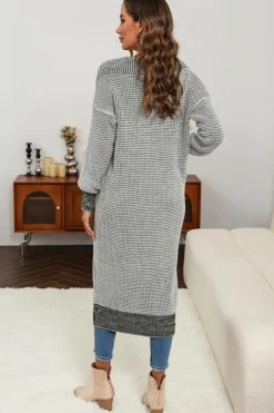 New Dear-Lover Textured Knit Pocketed Duster Cardigan Gray