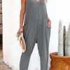 New Dear-Lover Textured Sleeveless V-Neck Pocketed Casual Jumpsuit Gray