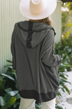 Sale Dear-Lover Thermal Waffle Knit Full Zipper Hooded Jacket Gray