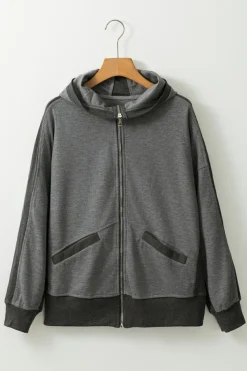 Sale Dear-Lover Thermal Waffle Knit Full Zipper Hooded Jacket Gray