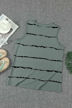 Fashion Dear-Lover Tie-dye Stripes Round Neck Tank Top Gray