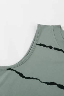 Fashion Dear-Lover Tie-dye Stripes Round Neck Tank Top Gray