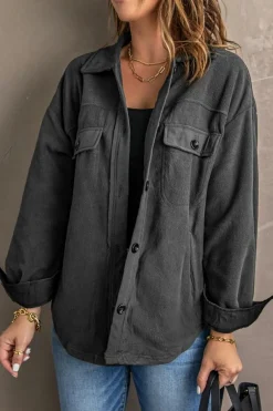 Outlet Dear-Lover Turn Down Collar Buttoned Shirt Jacket Gray